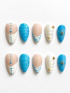Blue & Neutral Mixed Press-On Nail Set